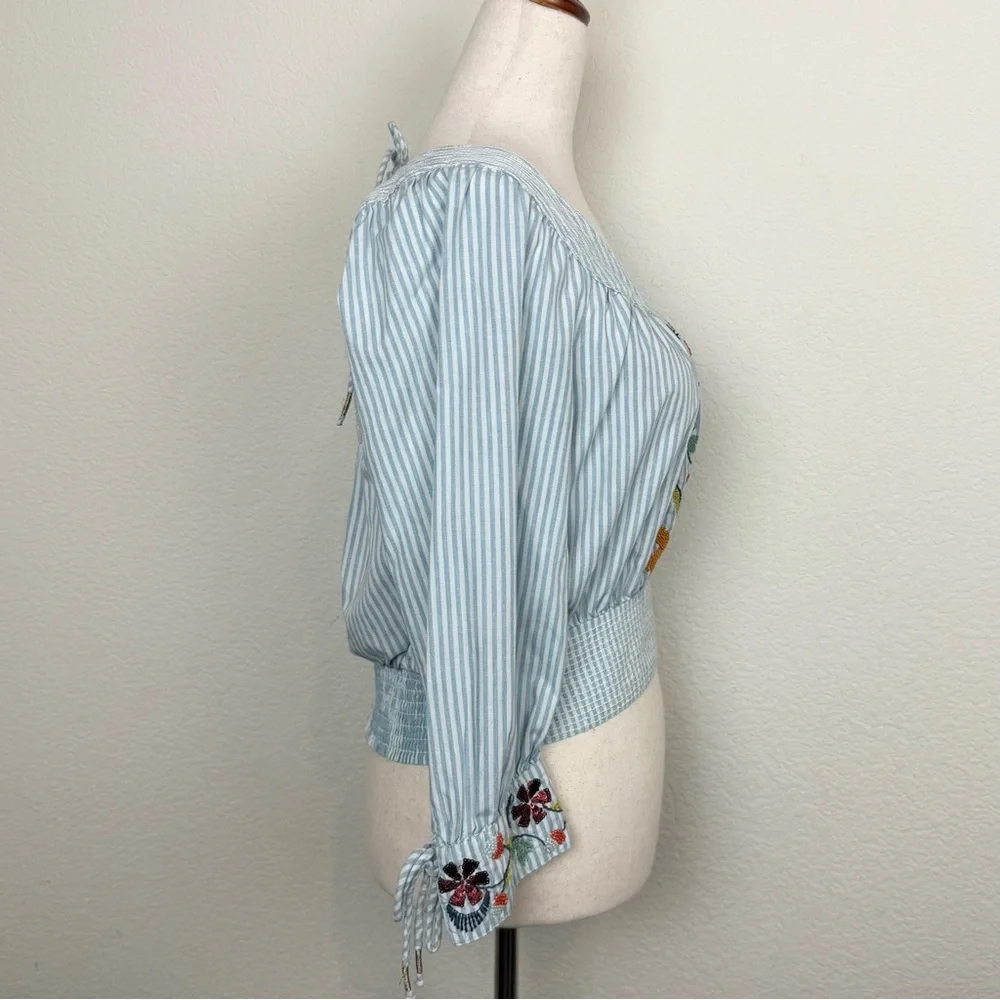 Anthropologie Beaded Puff-Sleeved Blouse Size Small‎